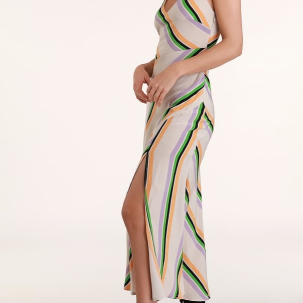 Taupe striped midi dress ASTR the label size M NWT